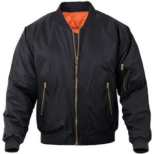 Men Black Bomber Jacket Casual Fall Winter Military Zipper Design Coats Outwear